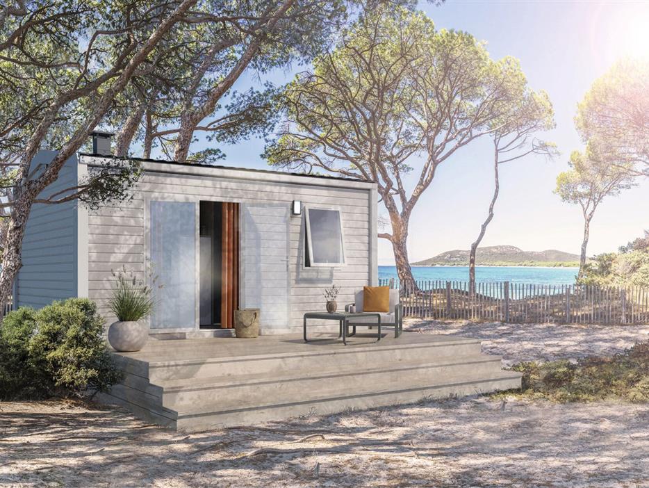 Buitenkant van het huisje voor 2 personen, 1 slaapkamer, 4 bloemen, camping Vendée - Camping pomme de pin