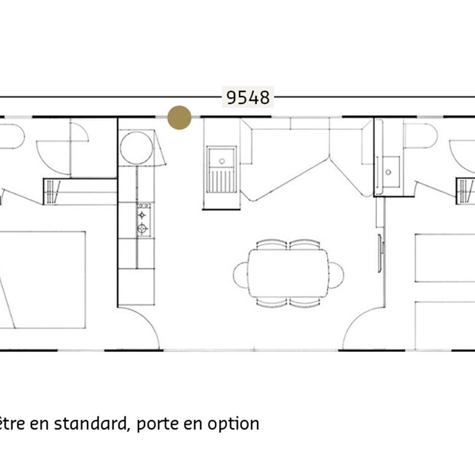 Plattegrond cottage 4 bloemen 2 slaapkamers en 2 badkamers - Camping pomme de pin