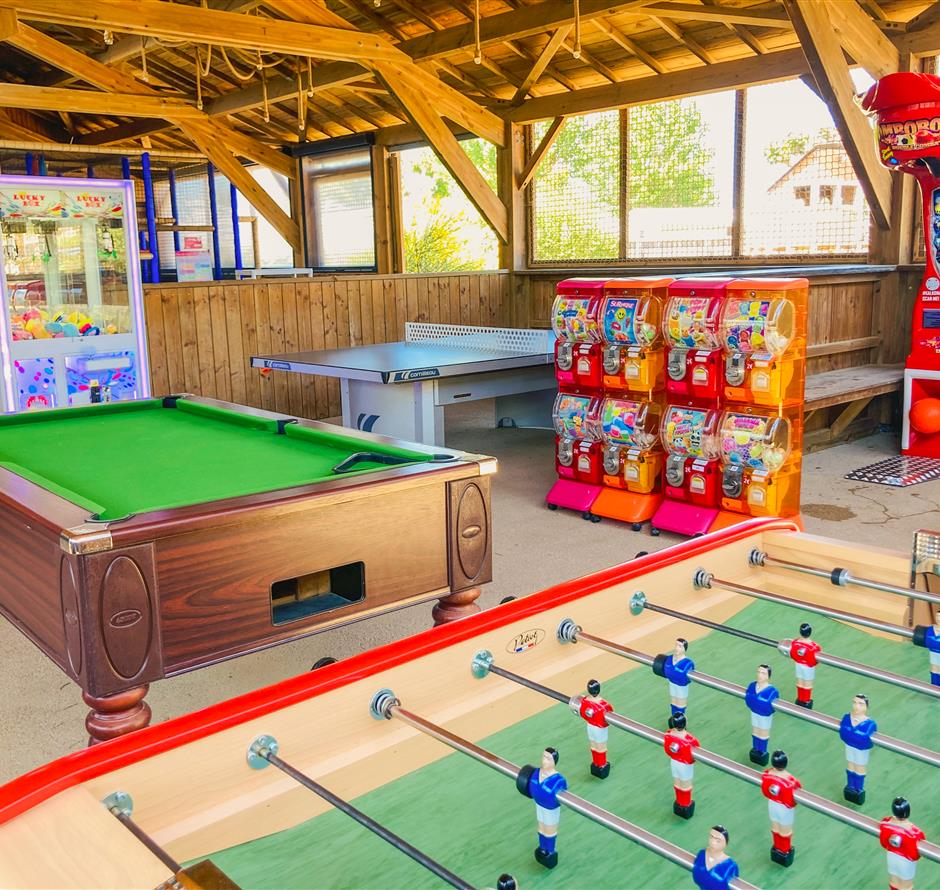 Speelkamer met biljart en tafelvoetbal - Camping pomme de pin